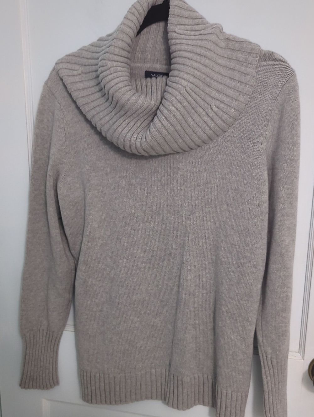Nautica Sz L Gray Ribbed Cowl Neck All Cotton Sweater